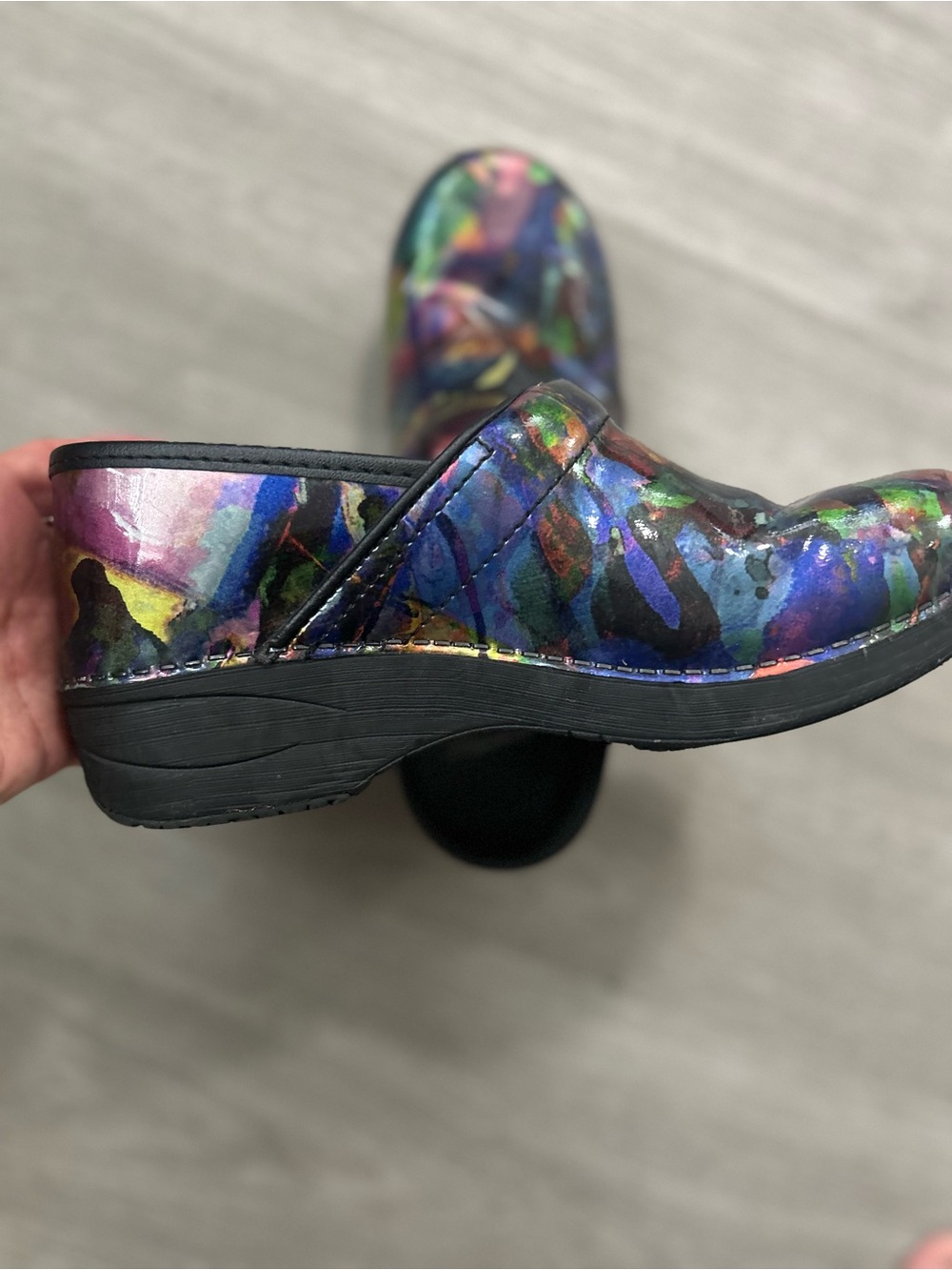 Dansko Multicolor Iridescent Abstract Patent Clogs